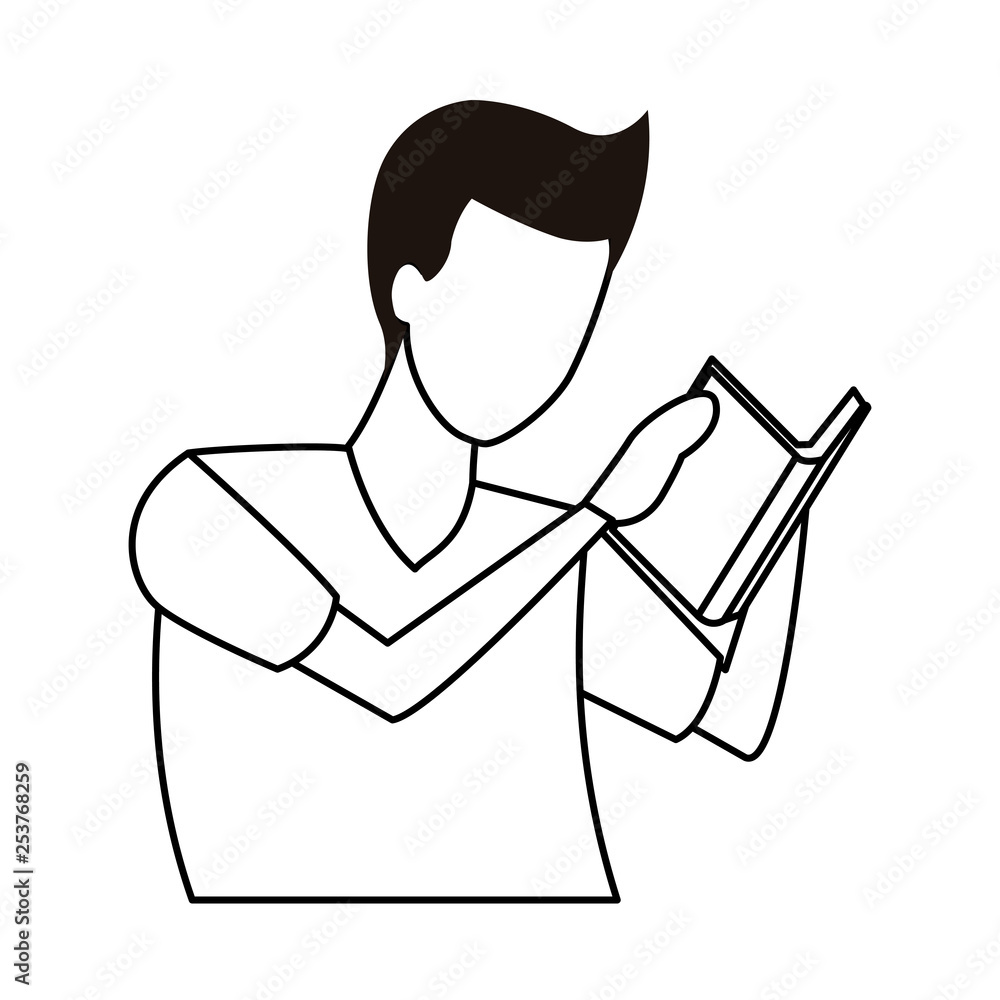 faceless man reading book in black and white