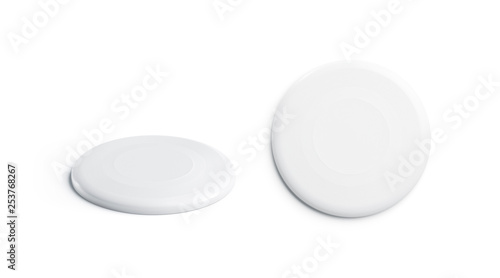 Tableau sur toile Blank white plastic frisbee mockup, isolated, top and side view, 3d rendering