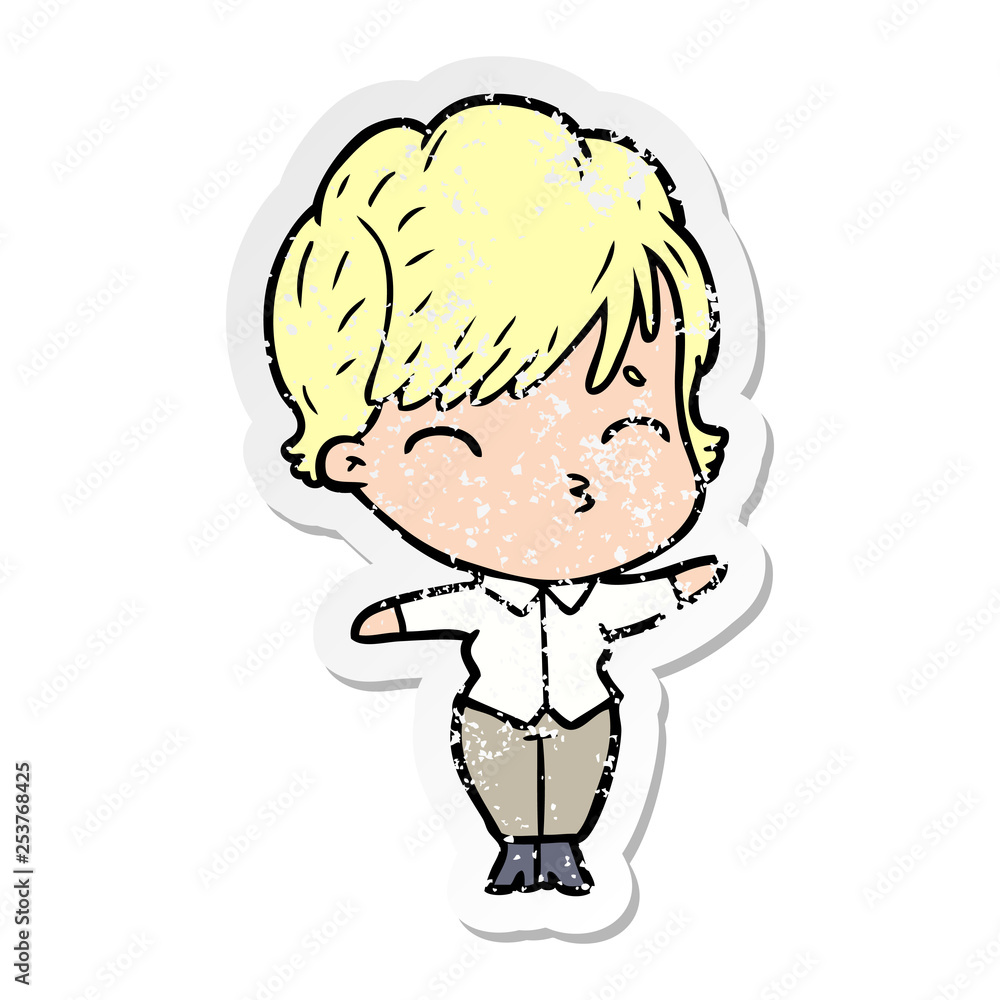 distressed sticker of a cartoon woman thinking distressed sticker of a cartoon woman thinking