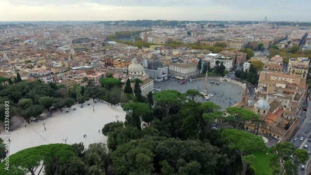 Drone flies over the historic city of Rome, Piazza del Popolo, Terrazza del Pincio, Mausoleum Des Augustus, Santi Ambrogio e Carlo Drone flies over the historic city of Rome, Piazza del Popolo, Terrazza del Pincio, Mausoleum Des Augustus, Santi Ambrogio e Carlo