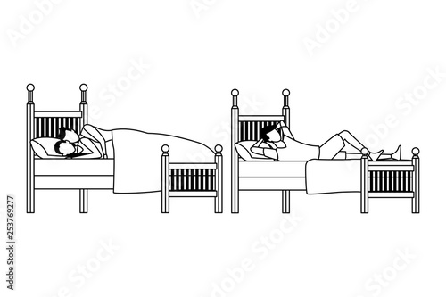 twin dormitory and couple coodle bed in black and white