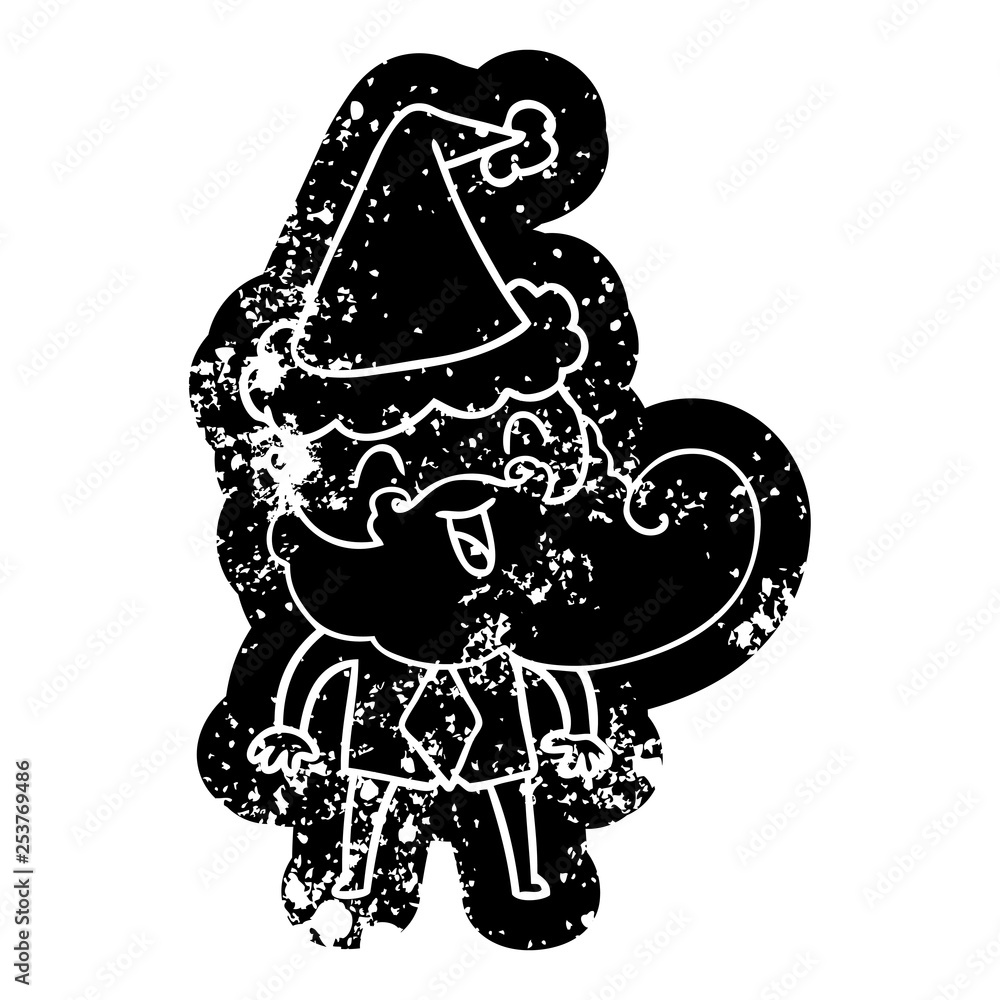 hand drawn cartoon distressed icon of a happy bearded man wearing santa hat hand drawn cartoon distressed icon of a happy bearded man wearing santa hat
