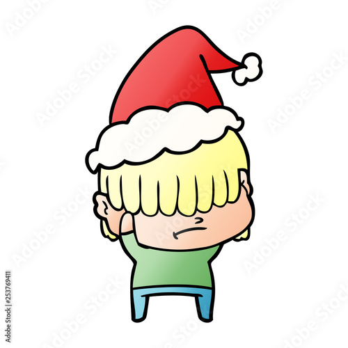 gradient cartoon of a boy with untidy hair wearing santa hat