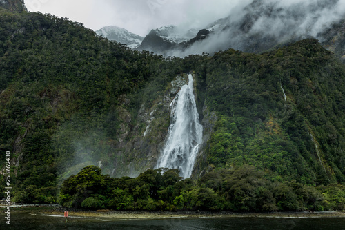 Cloudy and rainy day at Milford Sound  South Island  New Zealand