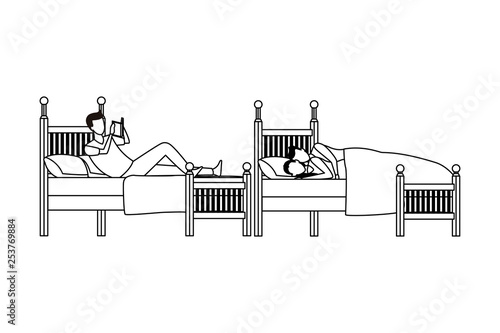 twin dormitory and couple coodle bed in black and white