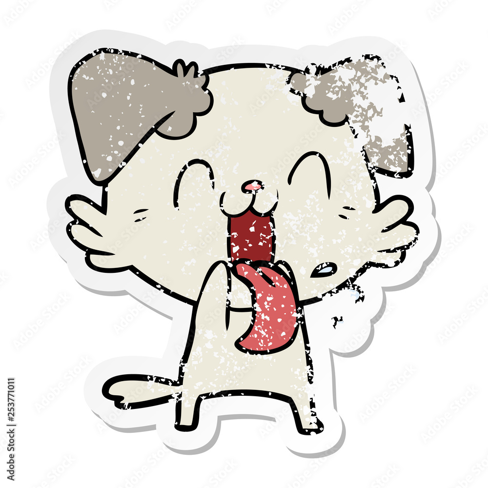 Fototapeta premium distressed sticker of a cartoon panting dog