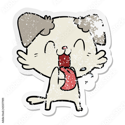 distressed sticker of a cartoon panting dog