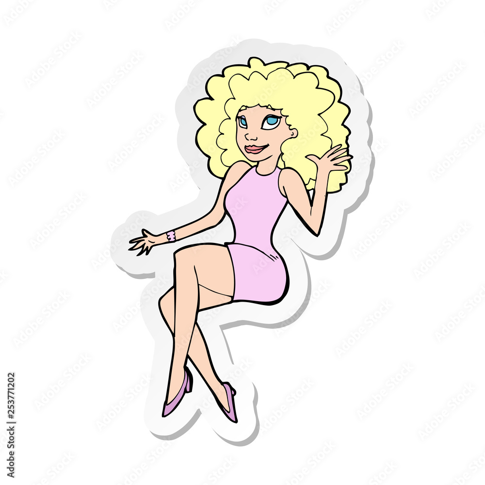 sticker of a cartoon sitting woman waving sticker of a cartoon sitting woman waving