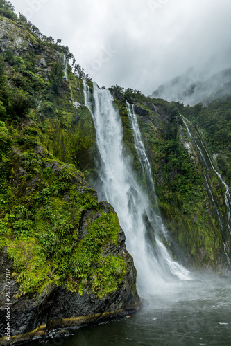 Cloudy and rainy day at Milford Sound  South Island  New Zealand