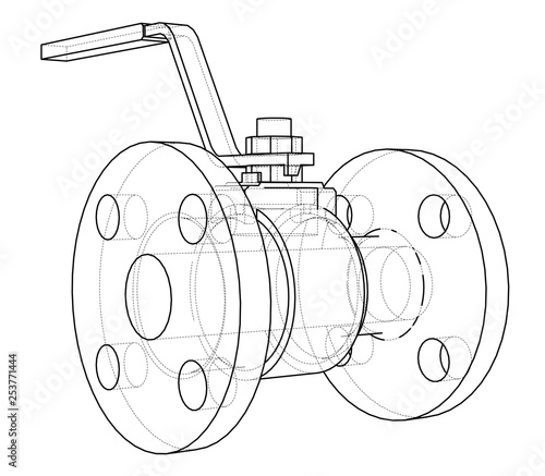 Industrial valve outline. Vector rendering of 3d