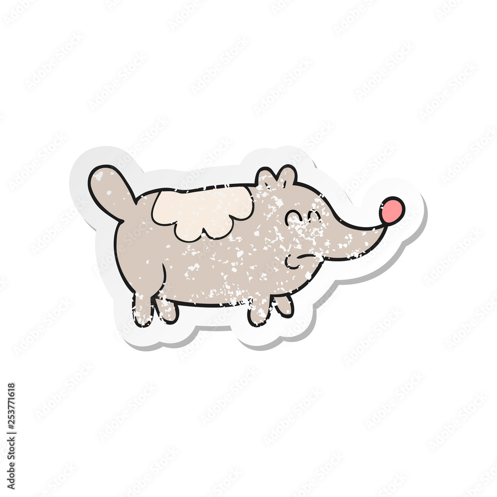 retro distressed sticker of a cartoon small fat dog retro distressed sticker of a cartoon small fat dog