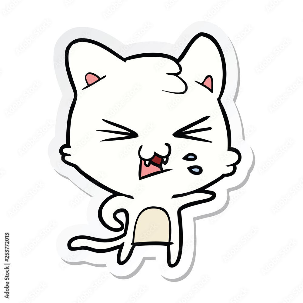 sticker of a cartoon hissing cat sticker of a cartoon hissing cat