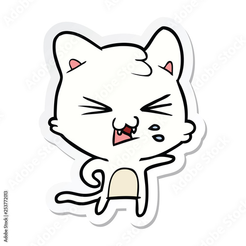 sticker of a cartoon hissing cat