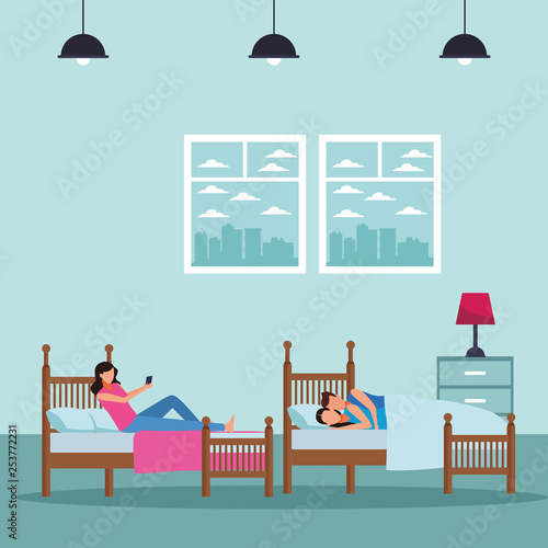 twin dormitory and couple coodle bed