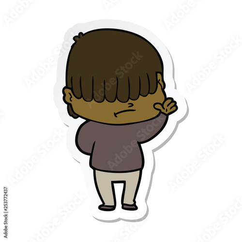 sticker of a cartoon boy with untidy hair