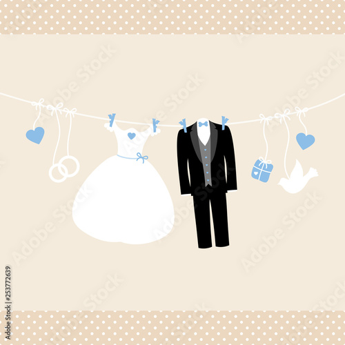 Hängende Icons Hochzeit Kanten Punkte Beige/Blau