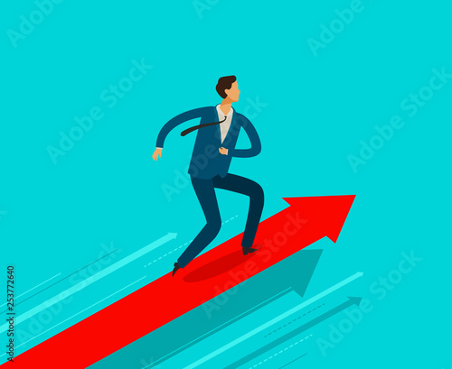 Businessman running on growth graph. Success, achievement, breakthrough concept. Business infographics
