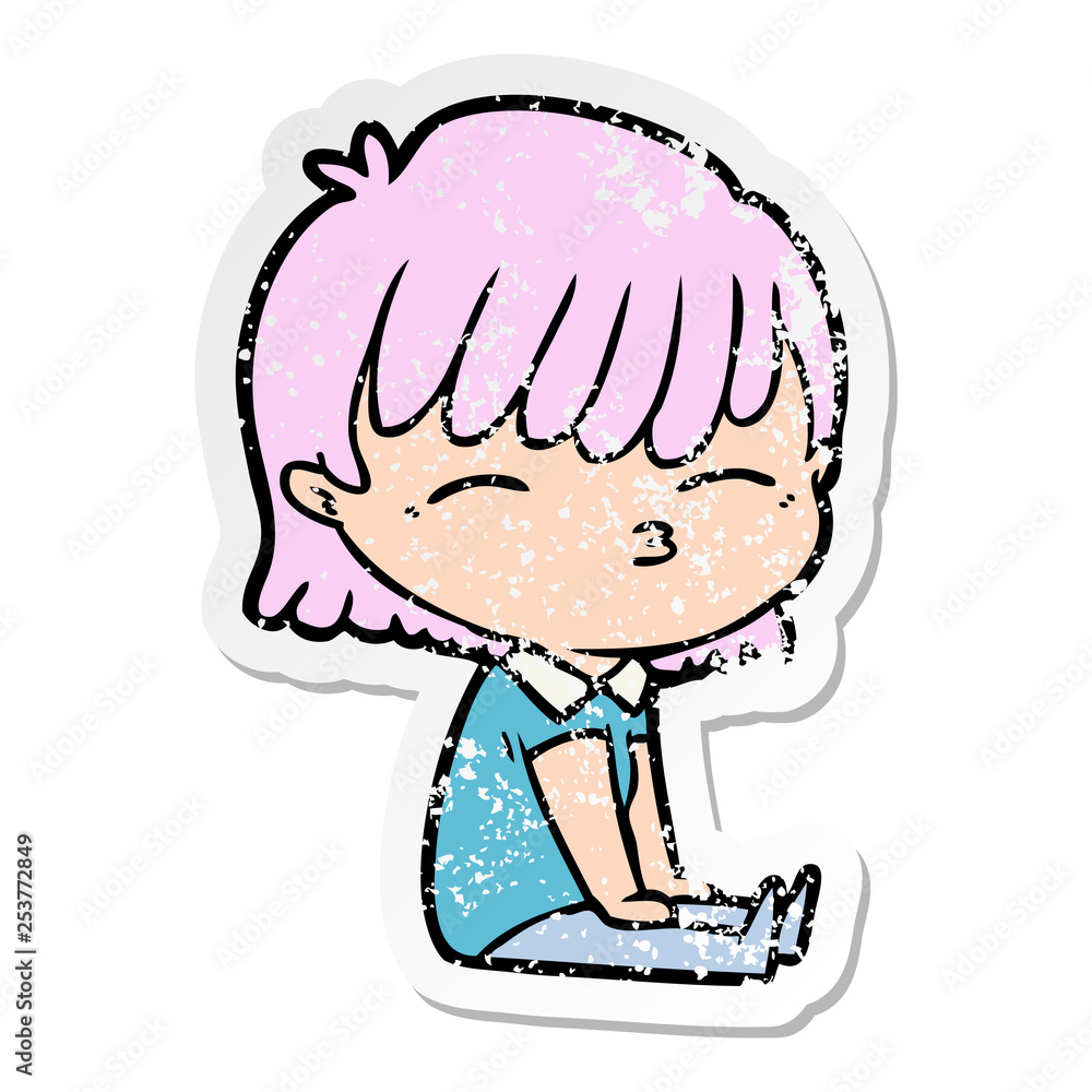 distressed sticker of a cartoon woman distressed sticker of a cartoon woman