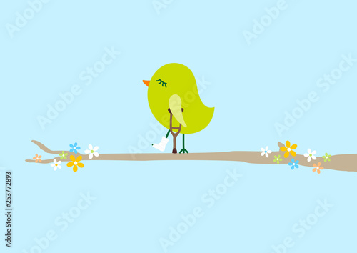 Grüner Vogel mit Krücke & Gipsbein Ast Blau