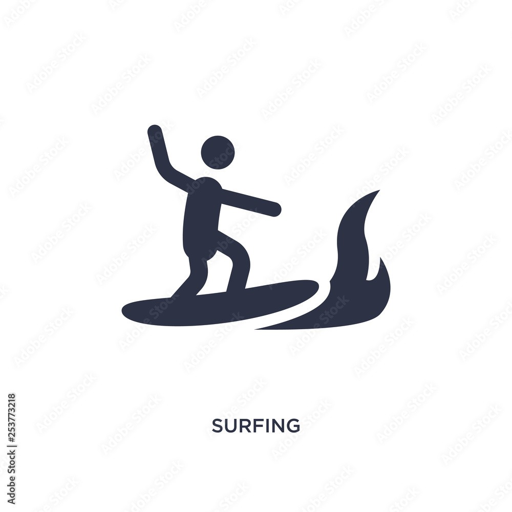 surfing icon on white background. Simple element illustration from camping concept. surfing icon on white background. Simple element illustration from camping concept.