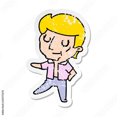 distressed sticker cartoon of kawaii older man