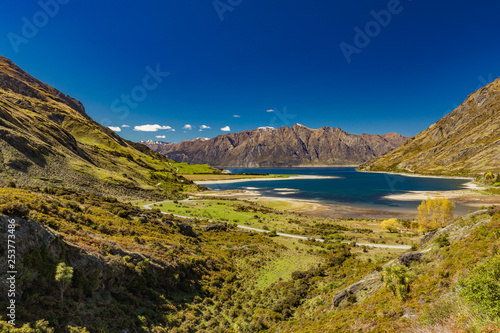 Panoramic photos of Lake Hawea and mountains, South Island, New Zealand