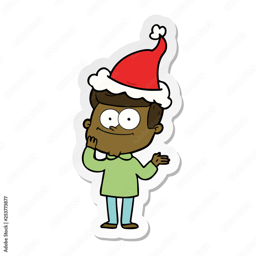 sticker cartoon of a happy man wearing santa hat sticker cartoon of a happy man wearing santa hat
