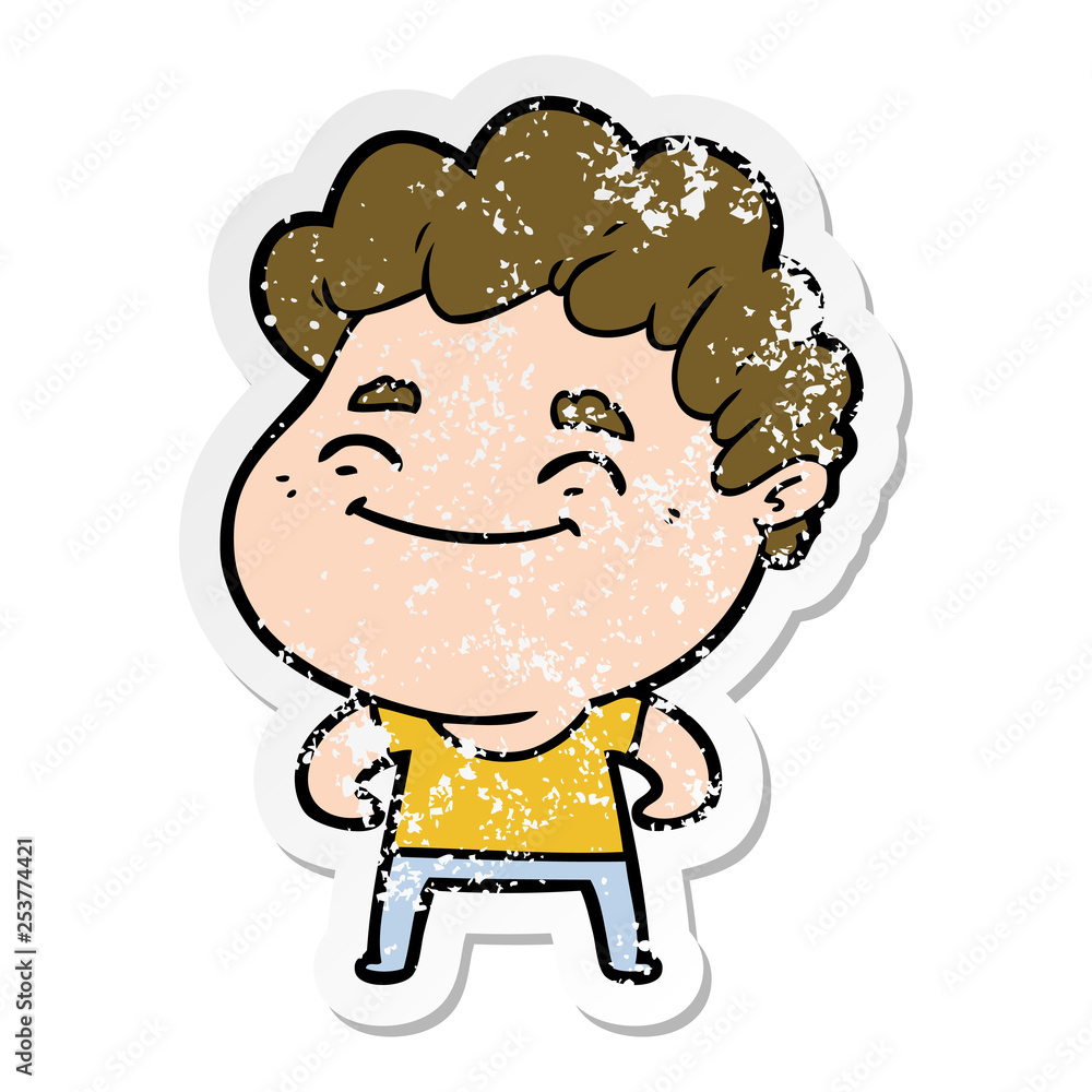 Obraz premium distressed sticker of a cartoon friendly man