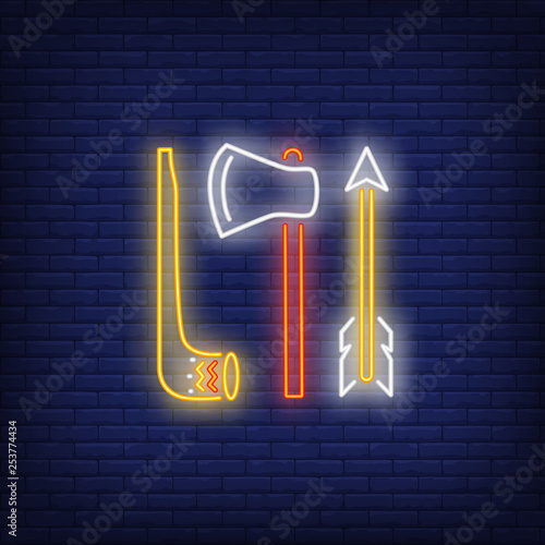 Pipe, tomahawk and arrow neon sign