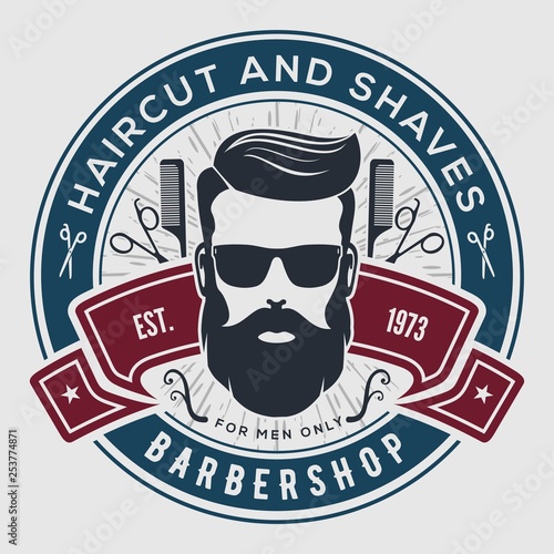 Barbershop vintage label, badge, or emblem. Vector illustration
