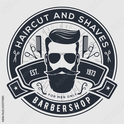 Barbershop vintage label, badge, or emblem. Vector illustration