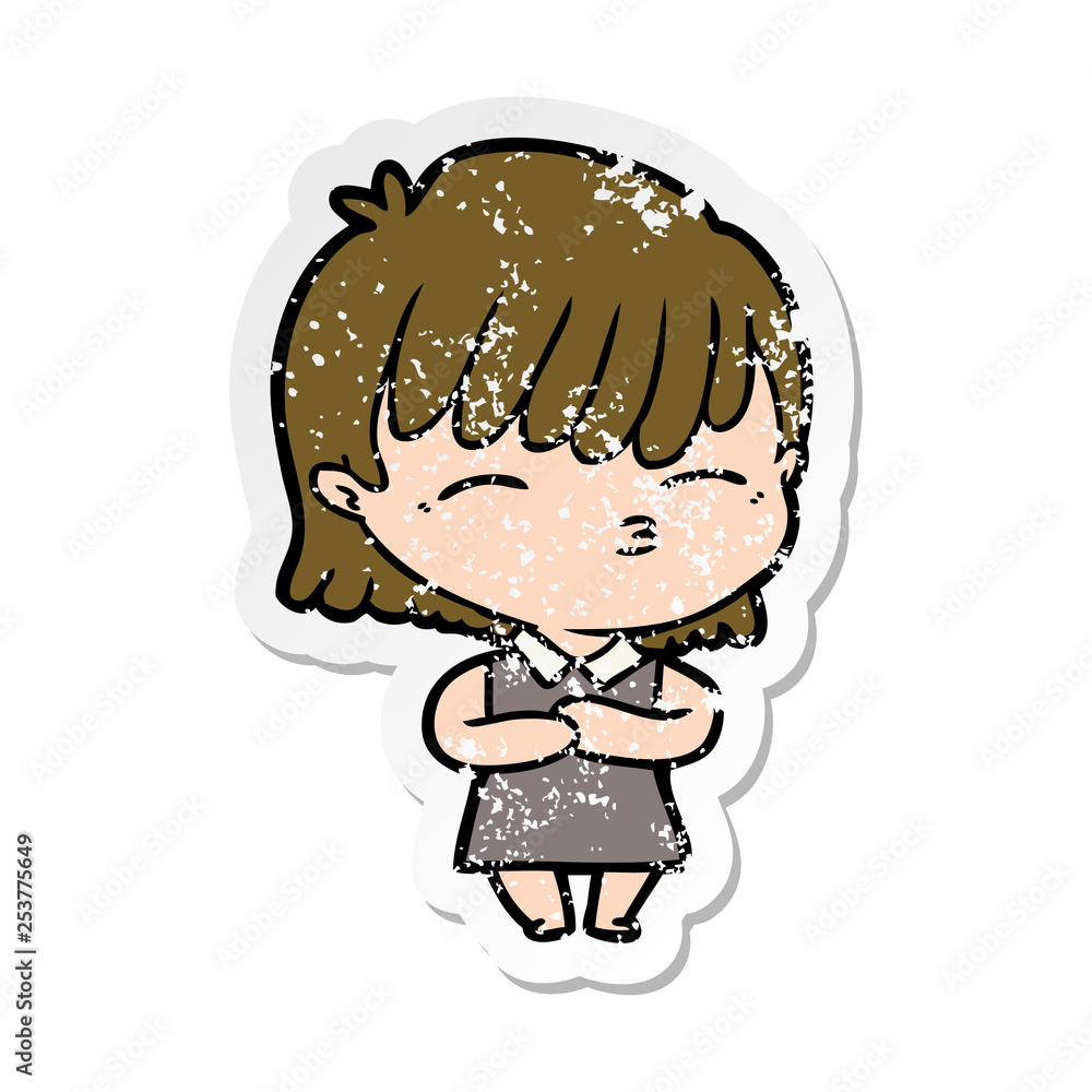 distressed sticker of a cartoon woman distressed sticker of a cartoon woman