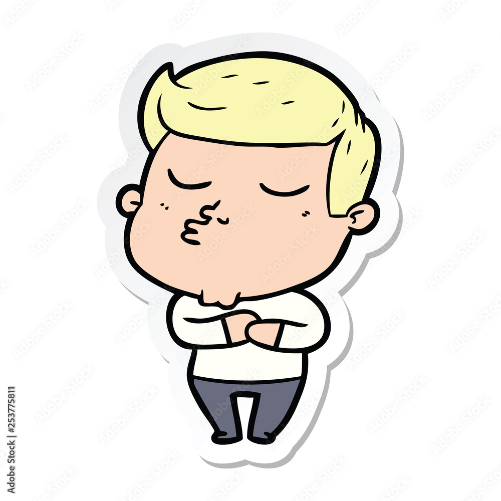 sticker of a cartoon model guy pouting sticker of a cartoon model guy pouting
