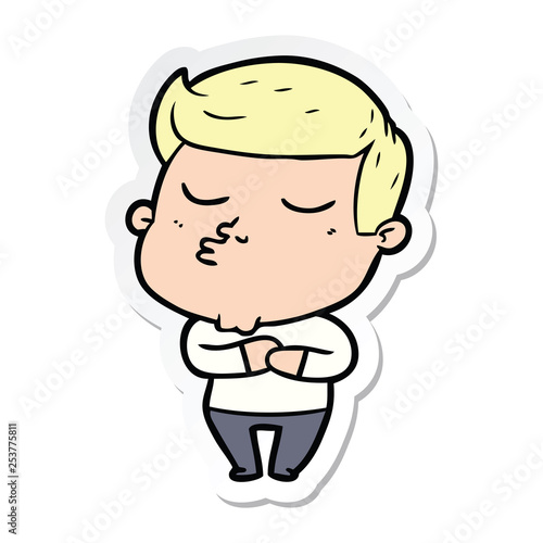 sticker of a cartoon model guy pouting