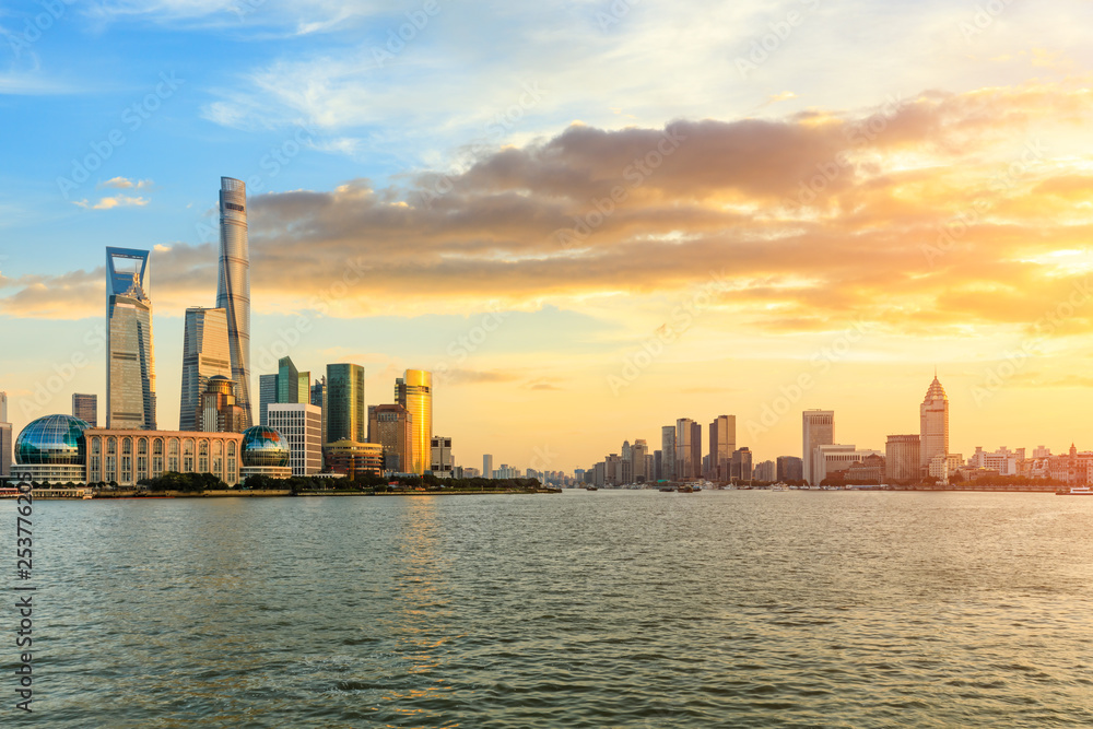 Beautiful Shanghai cityscape and clouds at sunset Beautiful Shanghai cityscape and clouds at sunset