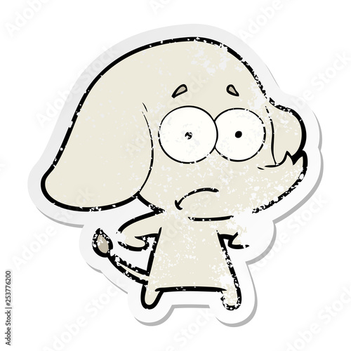distressed sticker of a cartoon unsure elephant