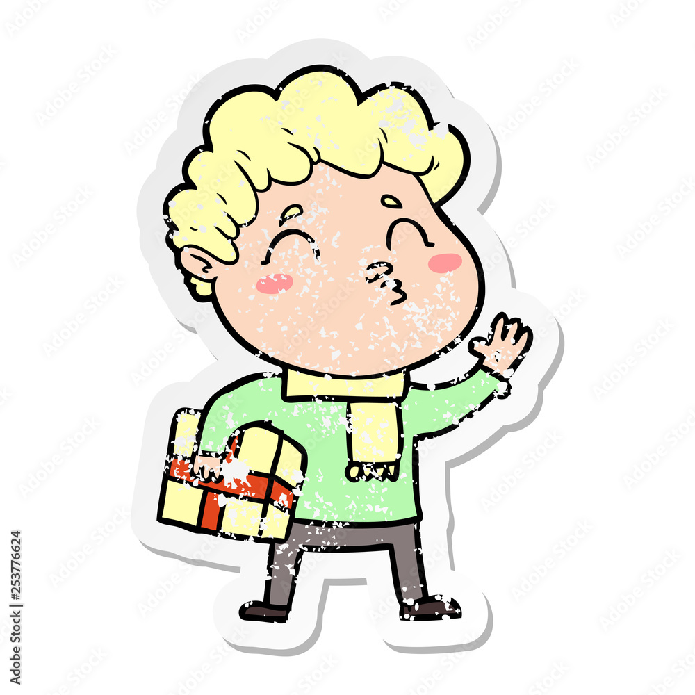 distressed sticker of a cartoon man pouting distressed sticker of a cartoon man pouting