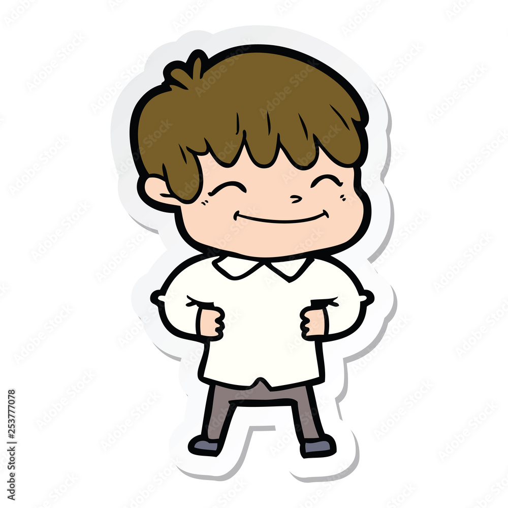 sticker of a cartoon happy boy