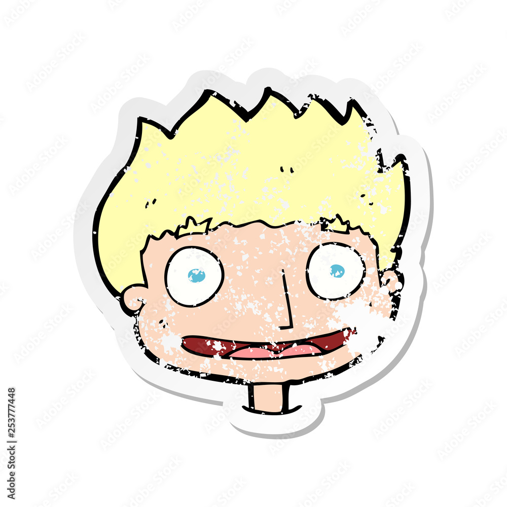 retro distressed sticker of a cartoon happy boy retro distressed sticker of a cartoon happy boy
