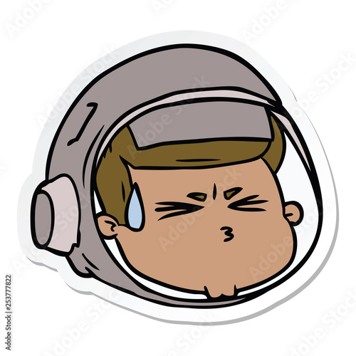 sticker of a cartoon stressed astronaut face