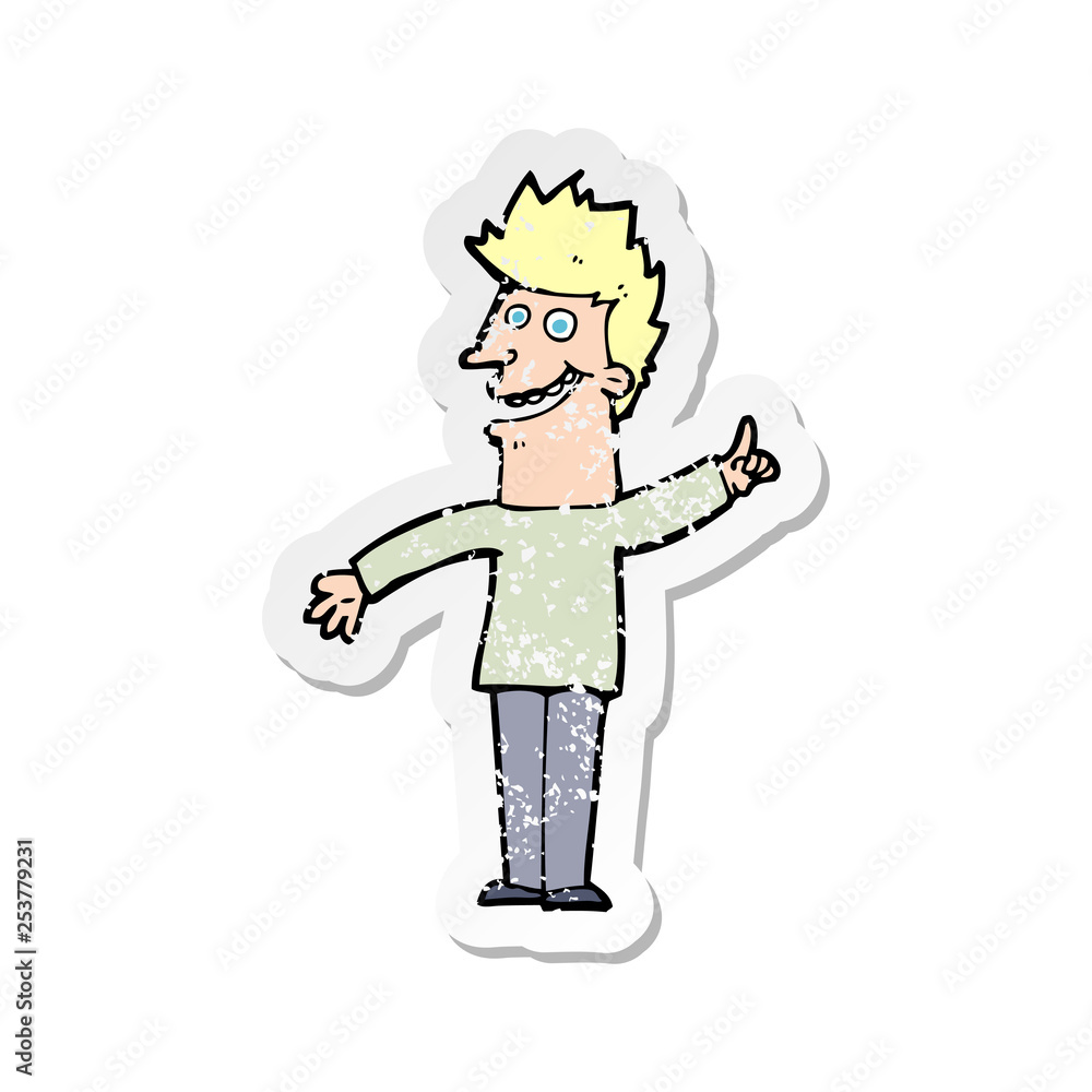 retro distressed sticker of a cartoon happy man retro distressed sticker of a cartoon happy man