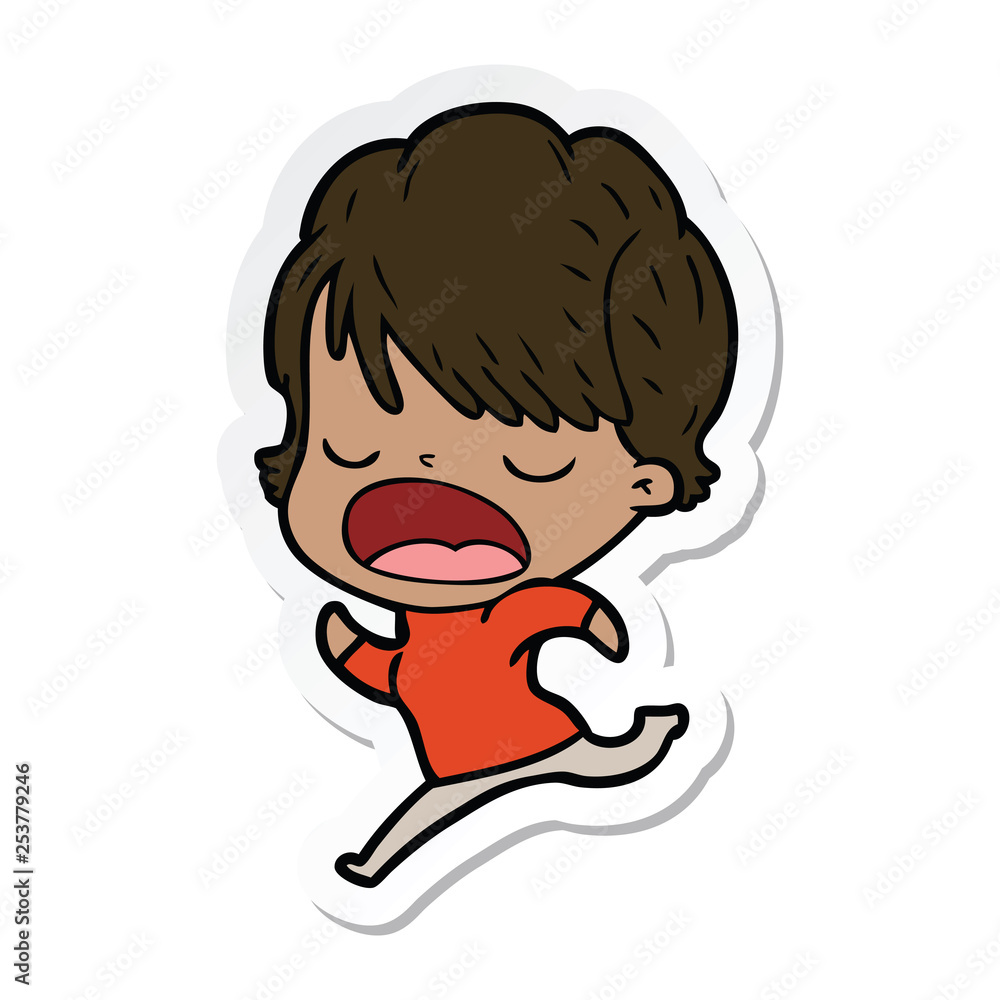 sticker of a cartoon woman talking sticker of a cartoon woman talking