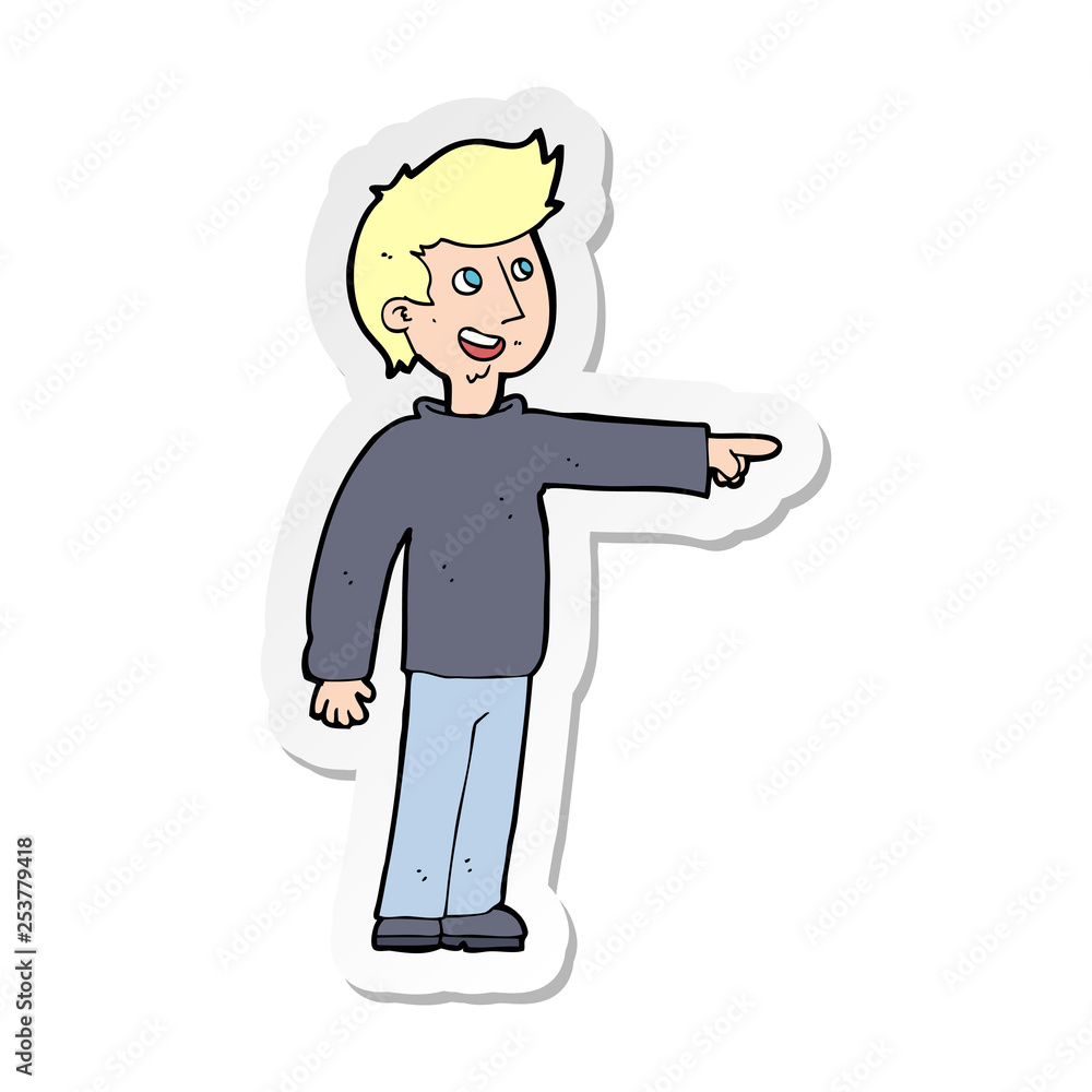 Fototapeta premium sticker of a cartoon happy man pointing and laughing