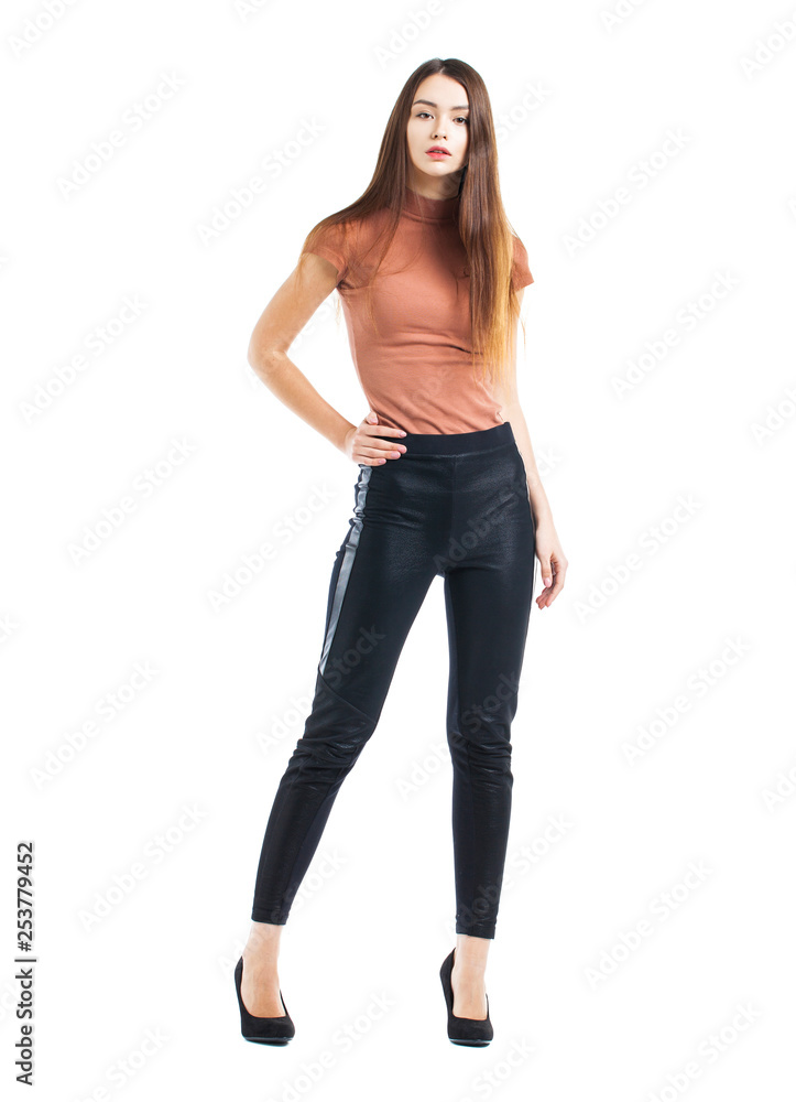 Full body, Young beautiful brunette woman in black pants Full body, Young beautiful brunette woman in black pants