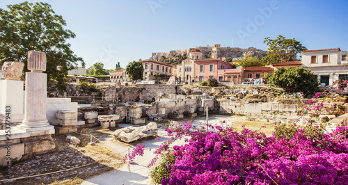 Ancient Greece, panoramic view of ancient street, Plaka district, Athens, Greece