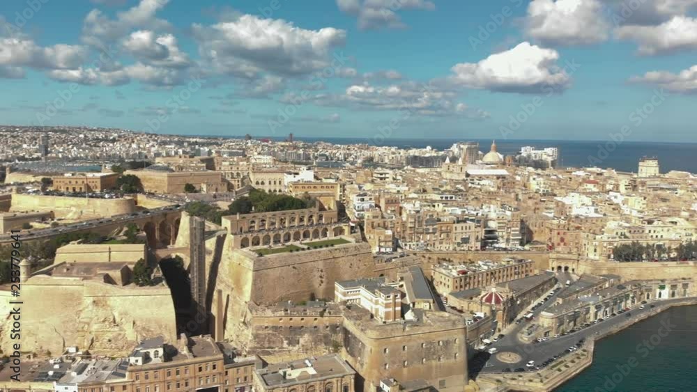 Aerial shot around an old city surrounded with sea. Aerial shot around an old city surrounded with sea.