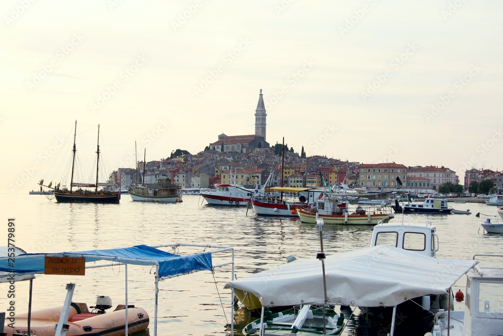 rovinj, Croatia, city, yacht, sea, town, rovinj, water, old, architecture, boat, panorama, istria, view, church, building, landscape, port, tower,  sunset