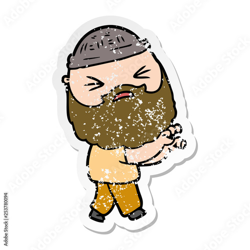 distressed sticker of a cartoon man with beard