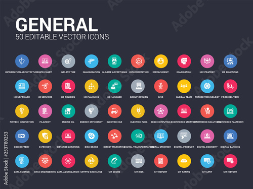50 general set icons such as cit history, cit limit, cit rating, report, risk, score, crypto-exchange, data aggregation, data engineering. simple modern isolated vector icons can be use for web photo