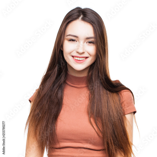 Happy beautiful brunette woman